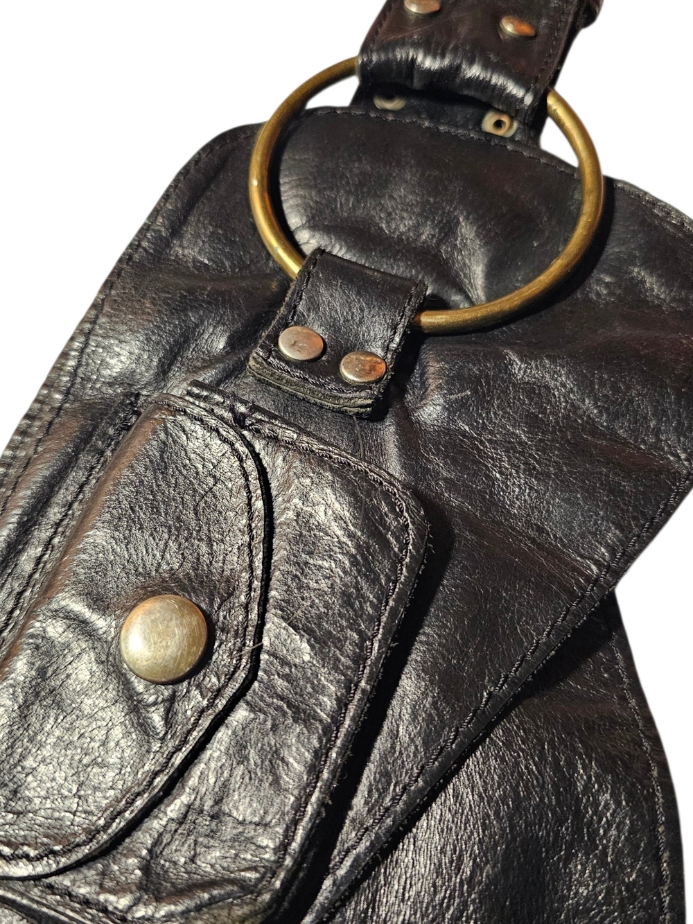 Jungle Tribe Leather Hip Belt with Pockets Festival Brass Grommet Waist - Picture 5 of 7